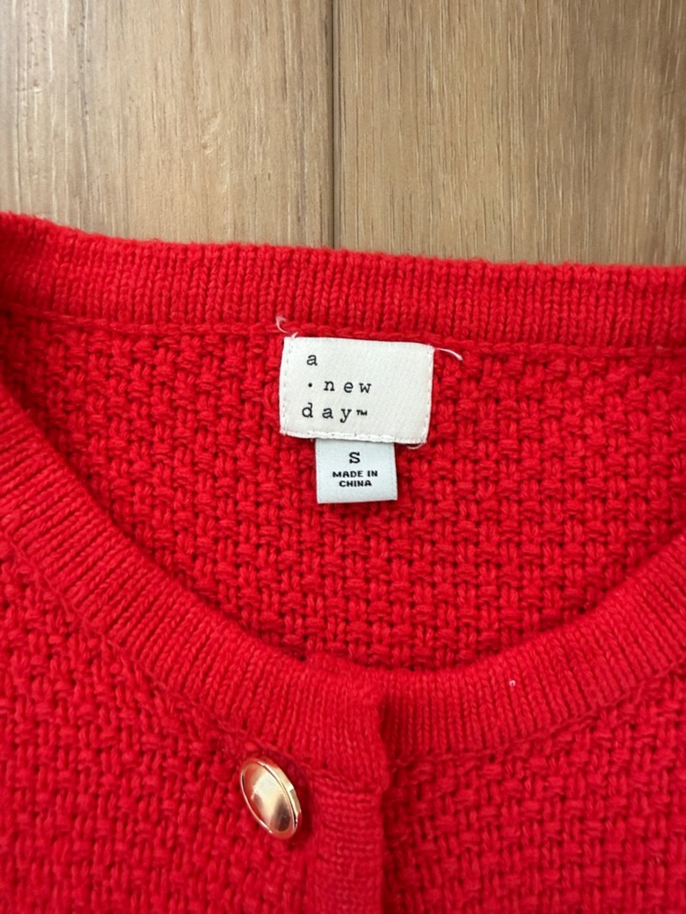 a new day Red Knit Crewneck Cardigan with Gold Button - Picture 2 of 3
